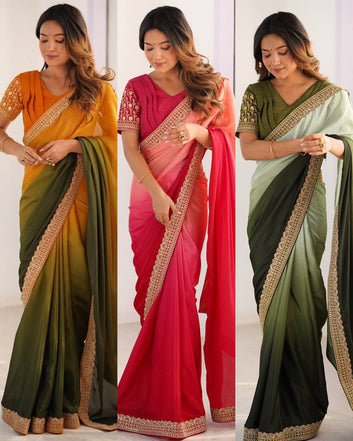 Elegant Chinon Silk Saree with Sequence Lace & Mono Benglori Blouse