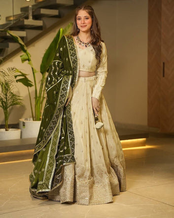 Silkyani Slab Semi-Stitched Lehenga with Thread & Sequin Work