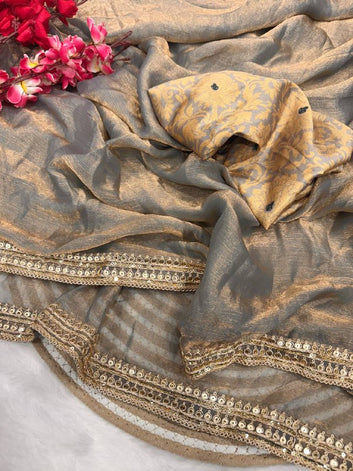 Frandy Chiffon Saree with Dual Sequin & Dori Embroidery