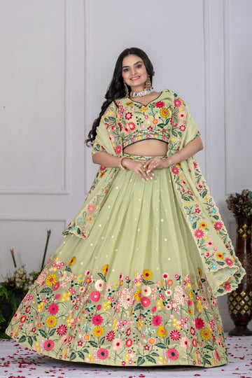 Premium Embroidered Lehenga with 5 Flair Multi Thread & Sequin Work