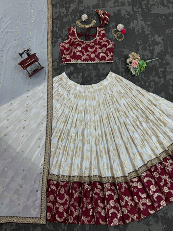 Elegant Jequrd Lehenga with Sequins & Canvas Pata