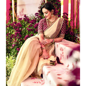 Soft Twill Banarasi Crush Saree with Sequin & Dori Embroidery