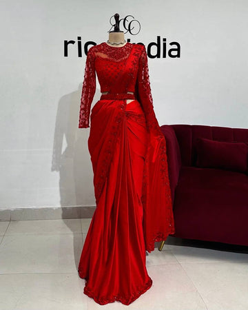 Soft Satin Silk Saree with Heavy Sequin Work  Party Wear with Belt