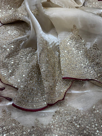 Premium Designer Saree in Soft Jimmy Choo Fabric with Heavy Embroidery & Ready Banglori Blouse