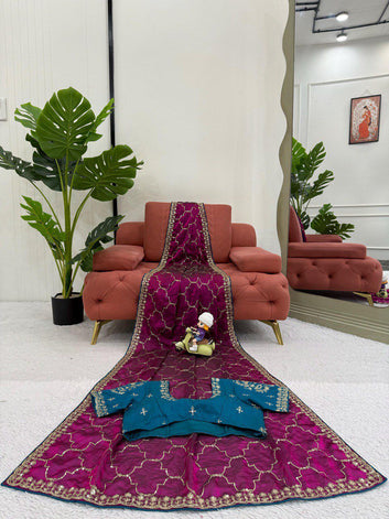 beautiful Designer Saree on Jimmy chu Febric with Thred & Sequnce work