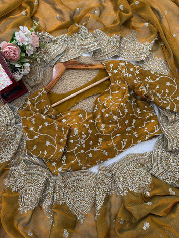 Lightweight Fendi Chiffon Saree & Intricate Thread & Sequin Embroidery