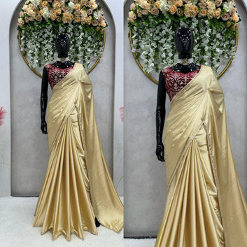 Beautiful Designer Saree On Japan Satin Febric